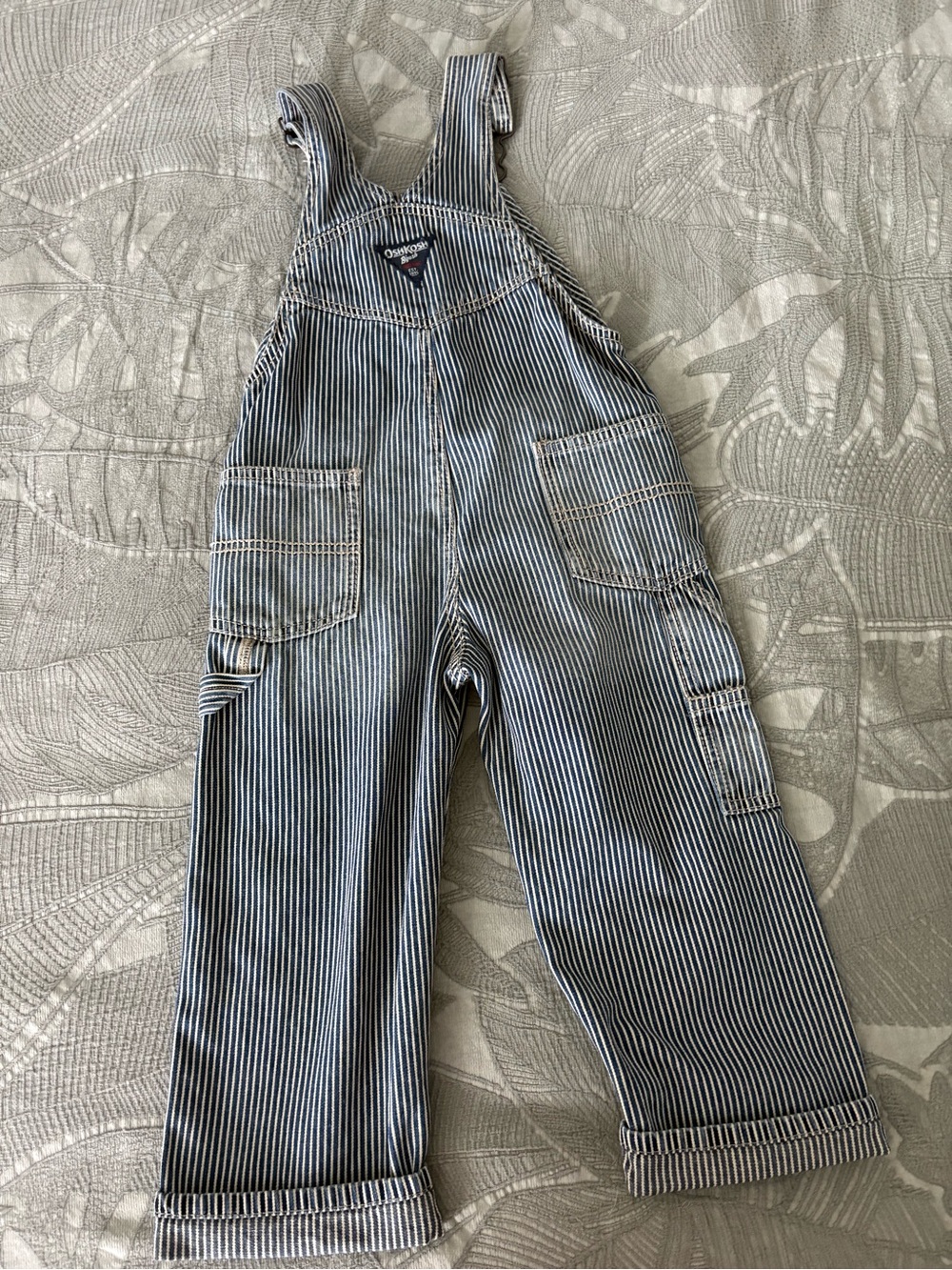 OshKosh B'gosh Blue and White Striped Denim Overalls - Picture 4 of 4